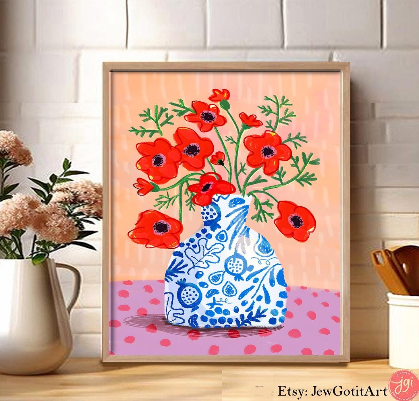 Flower of Israel Kalanit Art Print Red Poppy Flowers Wall Art Poster Jewish Gift by Israeli Artist Kitchen Decor Livingroom Decor Home Decor