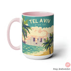 Tel Aviv Beach Mug 15 oz 11 oz Israeli Artist Jewish gift Two-Tone Coffee Mugs coffee mug fruit mug coffee lover City Israel Gift Gifts