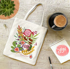 Fruits & Produce of Israel Tote Bag - 7 Species Cotton Shopping Bag, Everyday Jewish Gift for Her with Pomegranate Design Israeli Artist