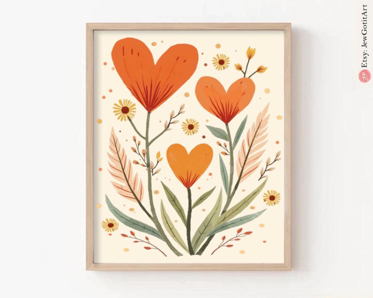 Flower Wall Art Never Forget Never Again Poster Jewish Gift Am Yisrael Chai Israeli Artist Framed or Unframed Jewish Decor Flowers Poster