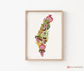 7 Species Israel Wall Art | State of Israel Shape Poster Print | Jewish Art Gift | Hand Drawn Fruit Design Israel Flag  Am Yisrael Chai