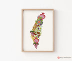 7 Species Israel Wall Art | State of Israel Shape Poster Print | Jewish Art Gift | Hand Drawn Fruit Design Israel Flag  Am Yisrael Chai