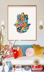 Hamsa Wall Art Poster Print Jewish Israel Art gift Hand drawn Israel poster Prints Hebrew gift Am Yisrael Chai gifts arts Flower art flowers