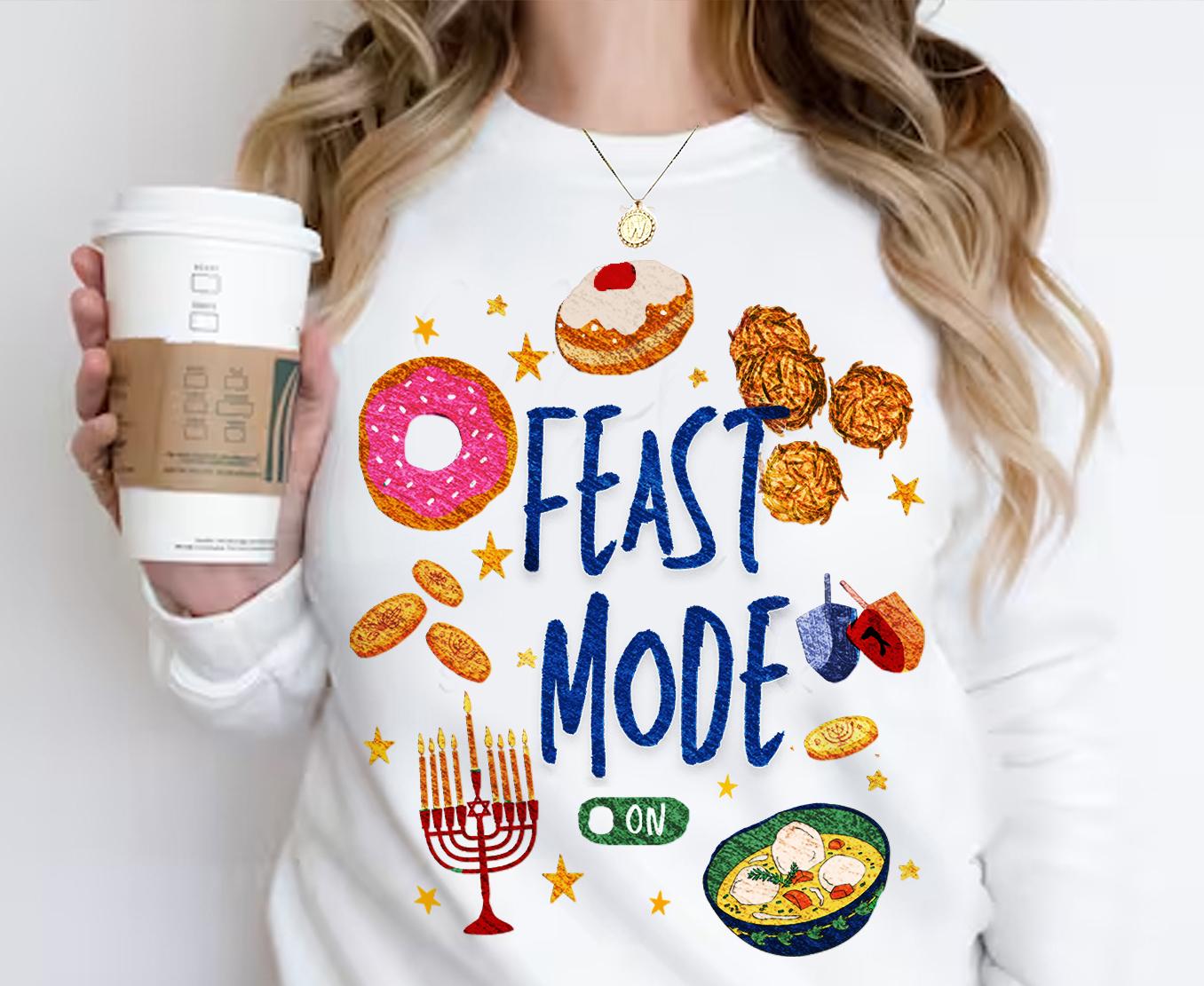 Hanukkah Shirt • Feast Mode on Latke • Donut Art Sweatshirt • Unisex Jewish Gift • Israeli Artist • Israel Chanukah חנוכה T-Shirt