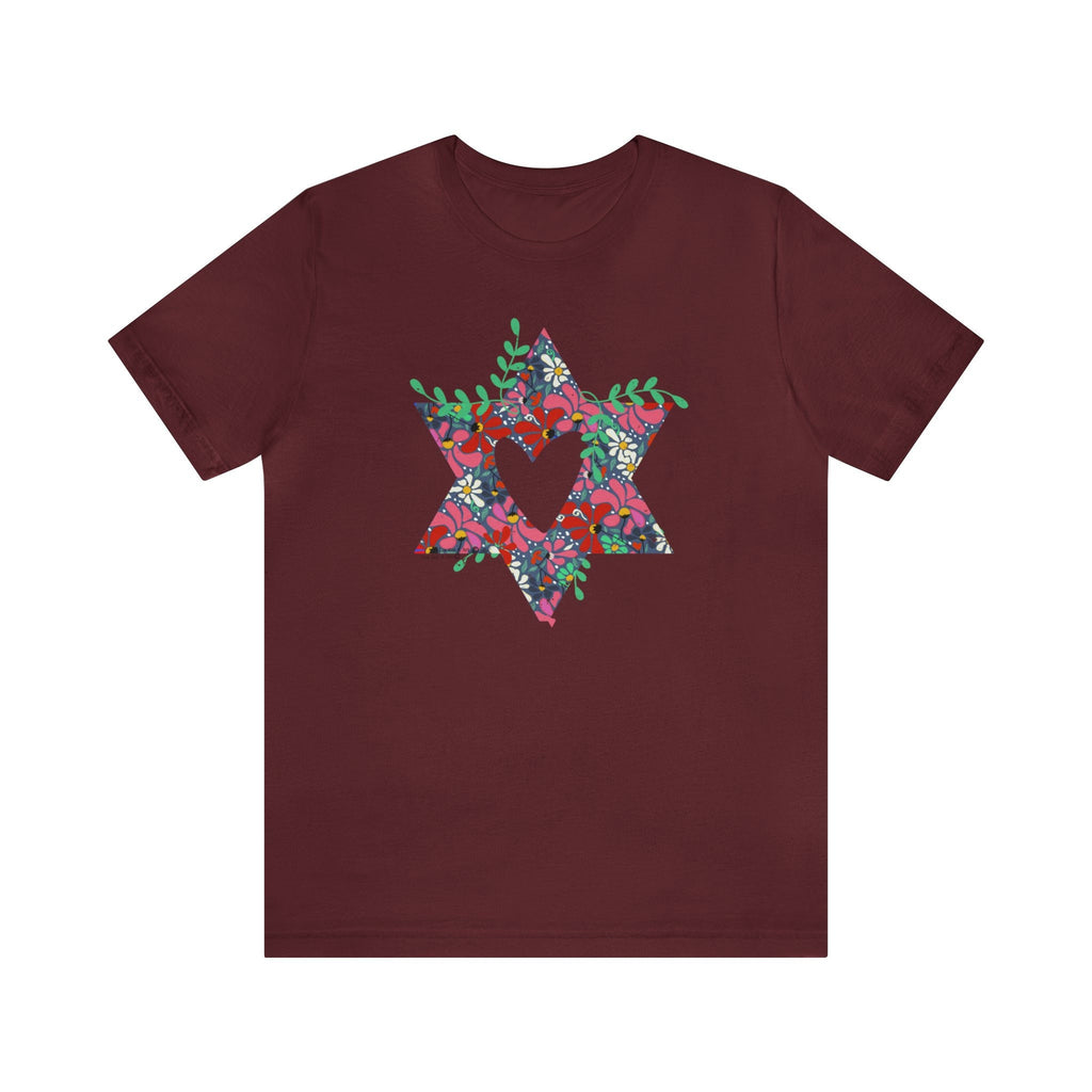 Flower Star David Shirt Unisex Jersey Short Sleeve Graphic Tee, vintage shirt, israel, art, jewish gift Israelite, Israeli Pride, Proud Jew