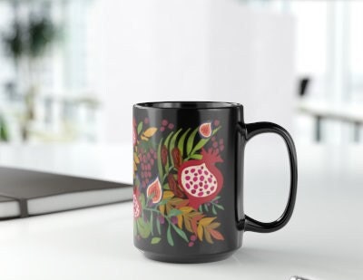 7 Fruits of Israel Black Mug 7 Species of Israel Mug, tea cup coffee Ceramic Mug 11oz 15oz work mug morning mug Jewish gift israeli Artist