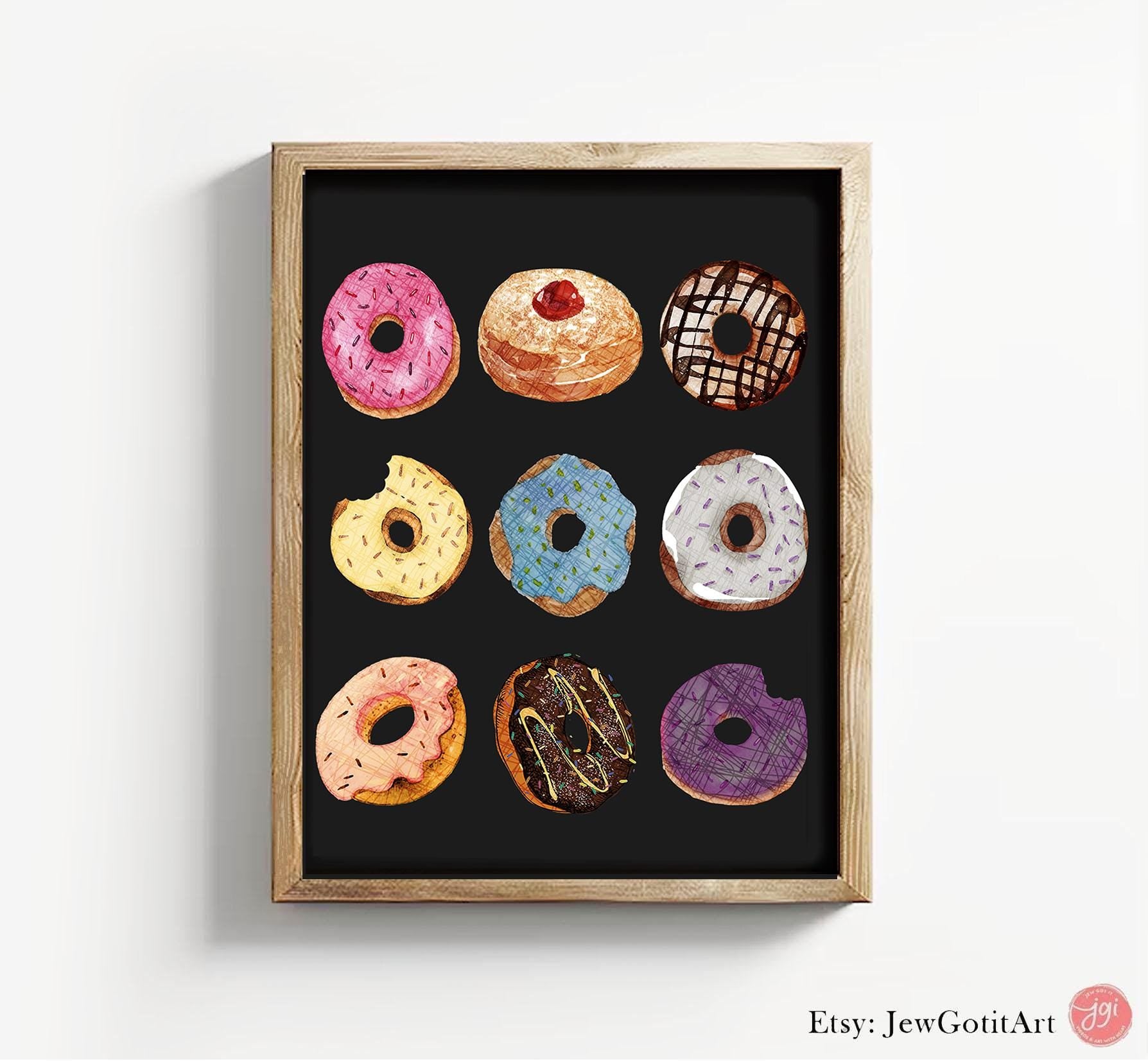 Hanukkah Wall Art Jelly Donut Art Poster: Food Art Framed Art Jewish Gift, Israeli Design Chanukkah