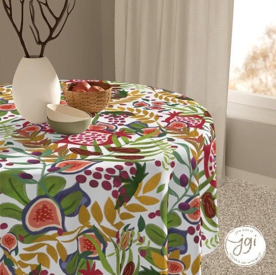 Oranges Tablecloth Indoor/Outdoor Cotton Fruit Israeli Artist Home Decor Shabbat Fruit art Hanukkah Gifts Yaffa Orange Tablecloths Kitchen