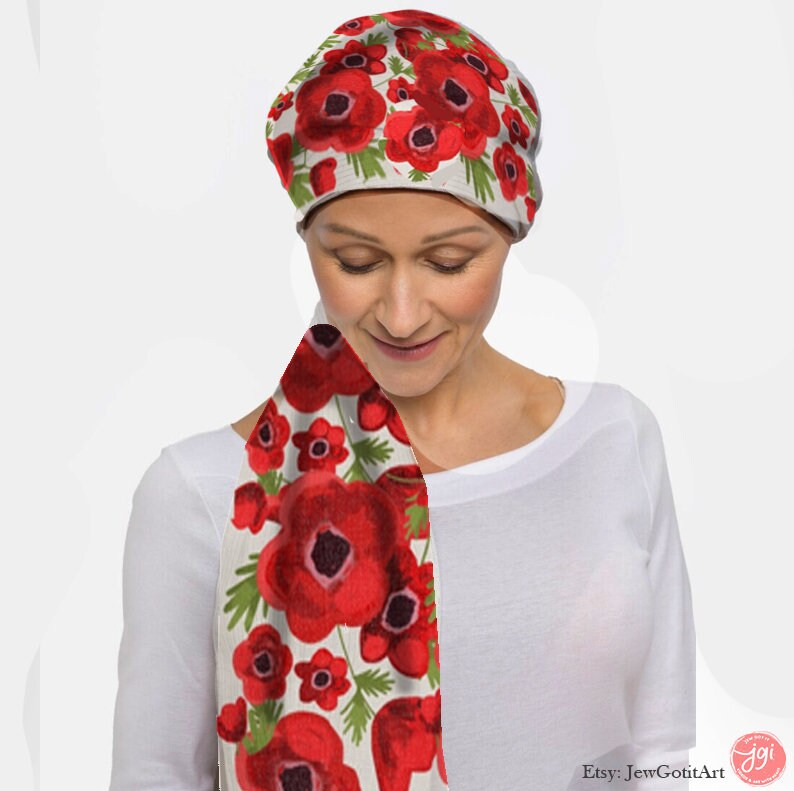 Kalanit Flower of Israel Scarf Head Headwrap Flowers Scarves Women fabric Hair Cover Covering Jewish Israeli Artist Art Am Yisrael Chai