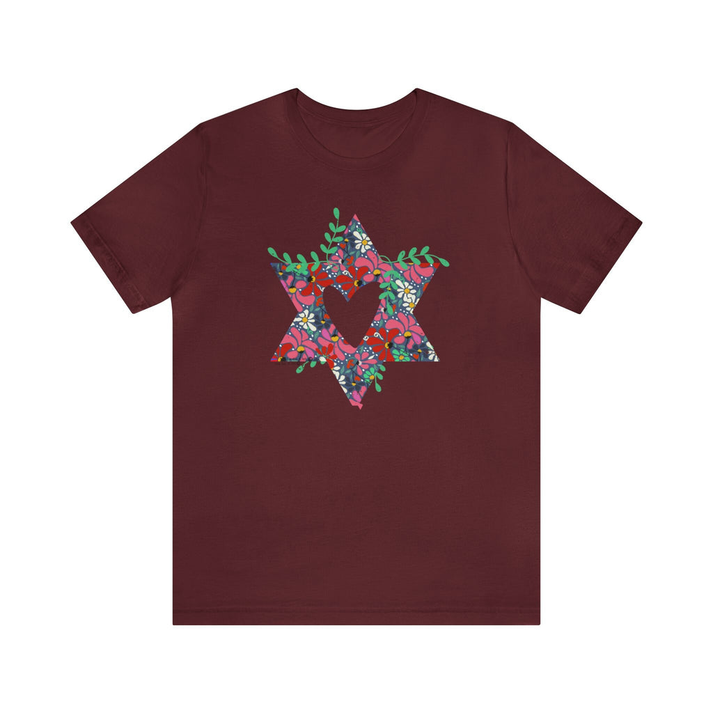 Flower Star David Shirt Unisex Jersey Short Sleeve Graphic Tee, vintage, israel, art, jewgotitart, jewish gift Israelite, Israeli Pride Jew
