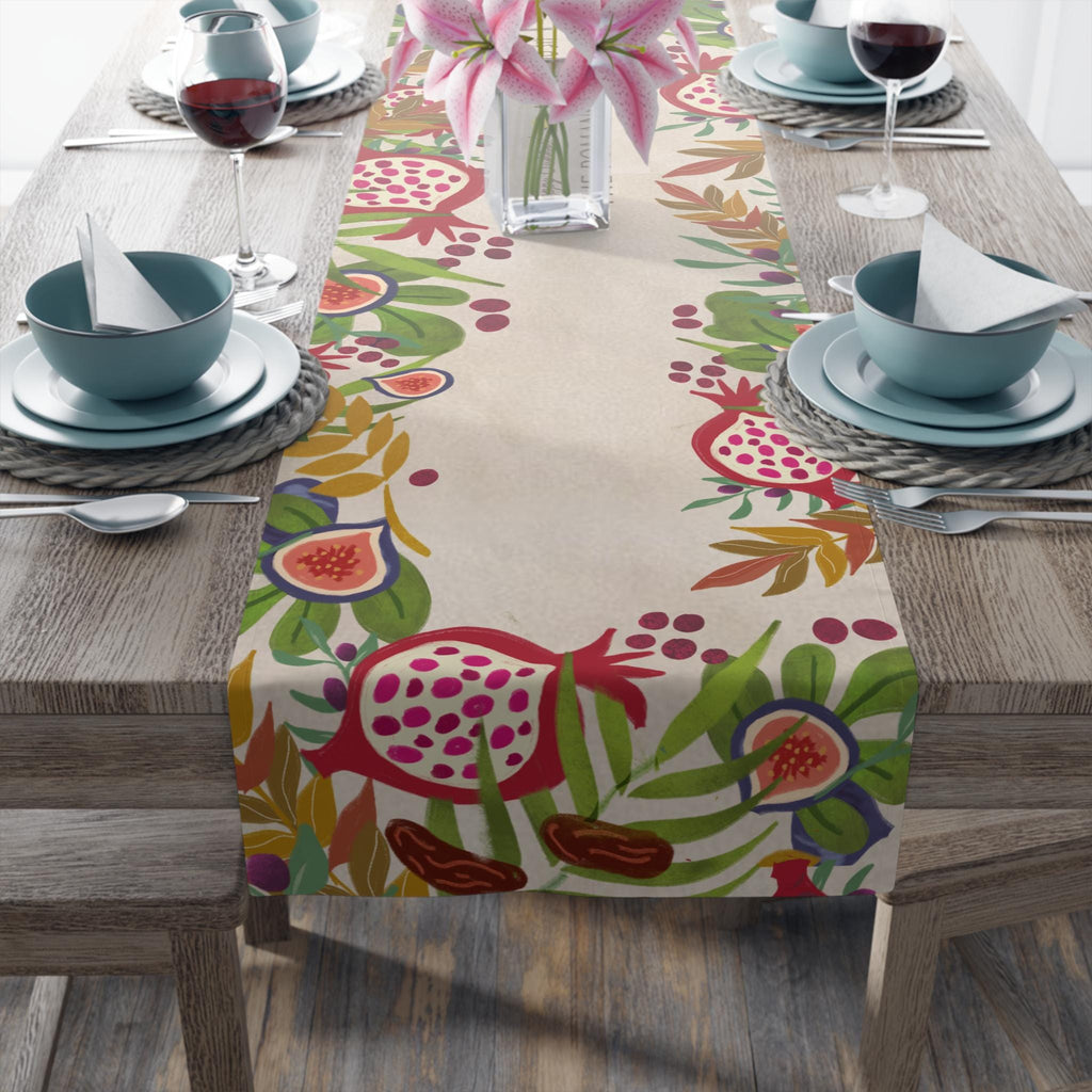 Sukkot Table Runner, Rosh Hashanah Jewish gifts Jewish holiday Israel 7 species Lulav Etrog jewish art table decor, custom personalized gift