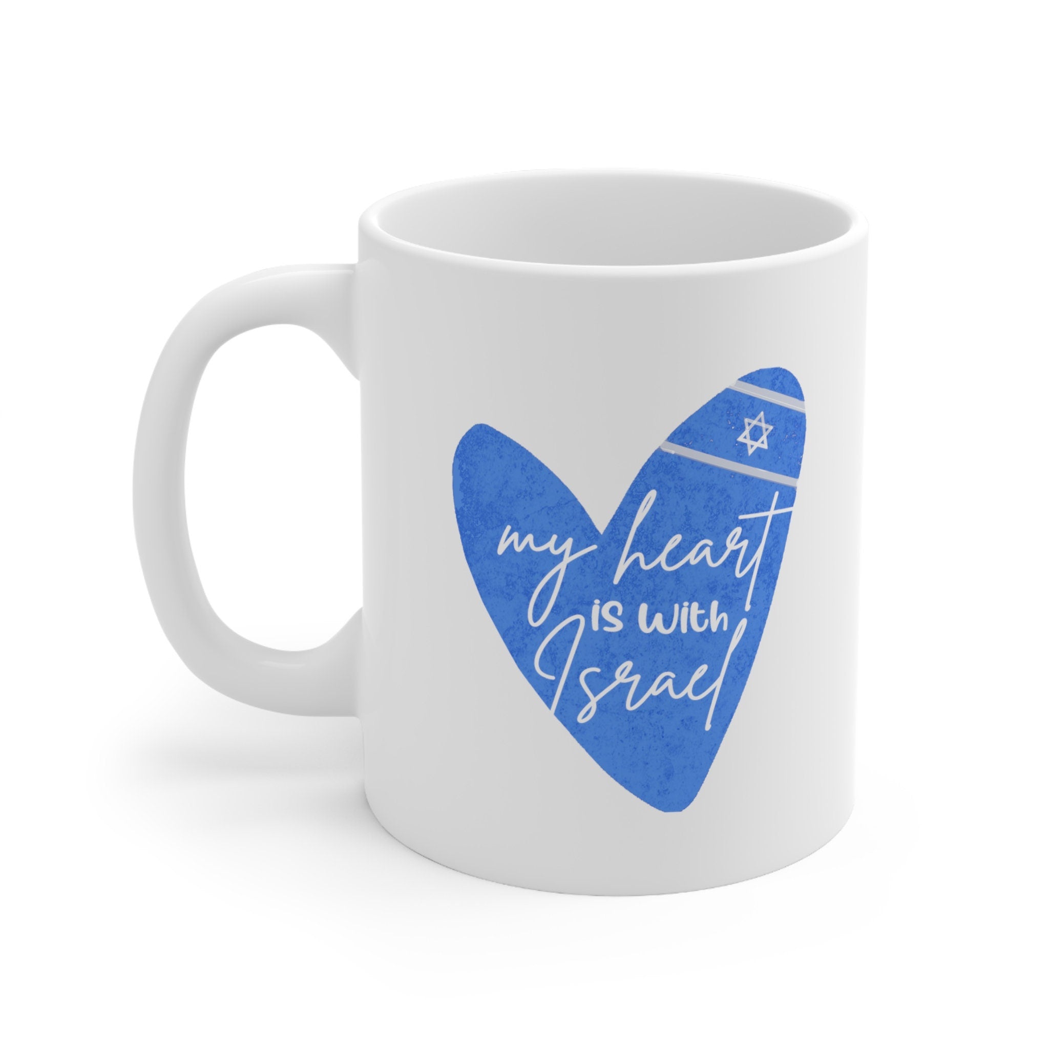 My heart is with Israel Mug, jewish art, coffee cup 15 oz Ceramic Mugs, Israel, Jewish gift jewgotitart Proud Jew, Israelite, hanukkah gifts