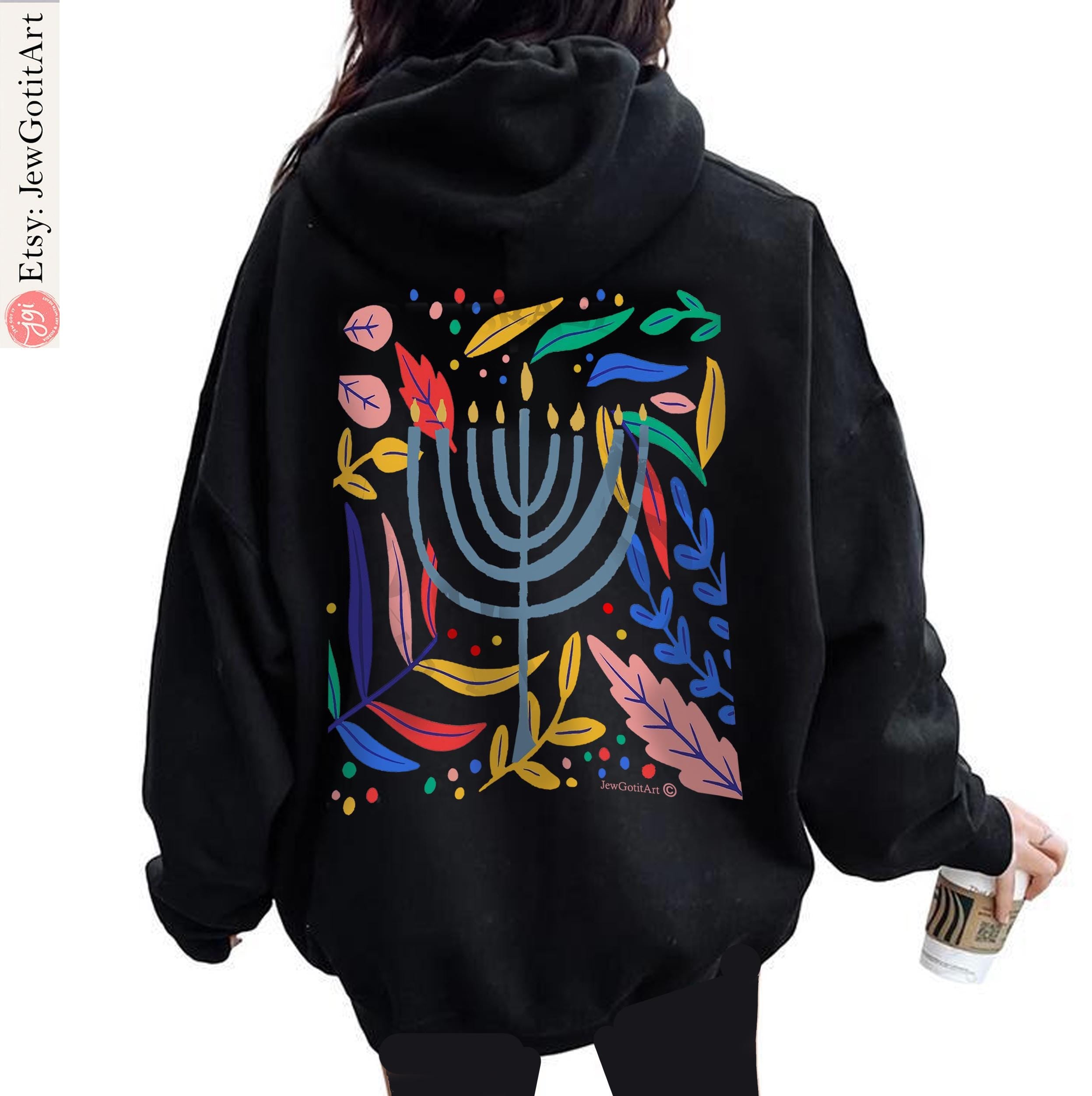 Hanukkah Flower Menorah Hoodie Sweatshirt Unisex Hanukkah, hanukkah gifts, Jewish gift, Israel art chanukah woman kid shirt flower tshirt