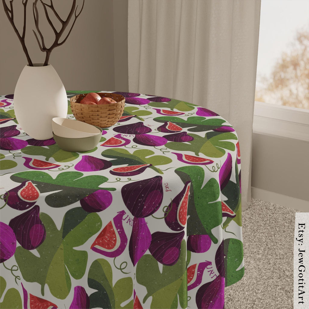 Figs Tablecloth Indoor Outdoor Cotton 7 Fruits Israel Israeli Artist Home Decor Shabbat Fruit art Hanukkah Gifts Pomegranate tablecloths