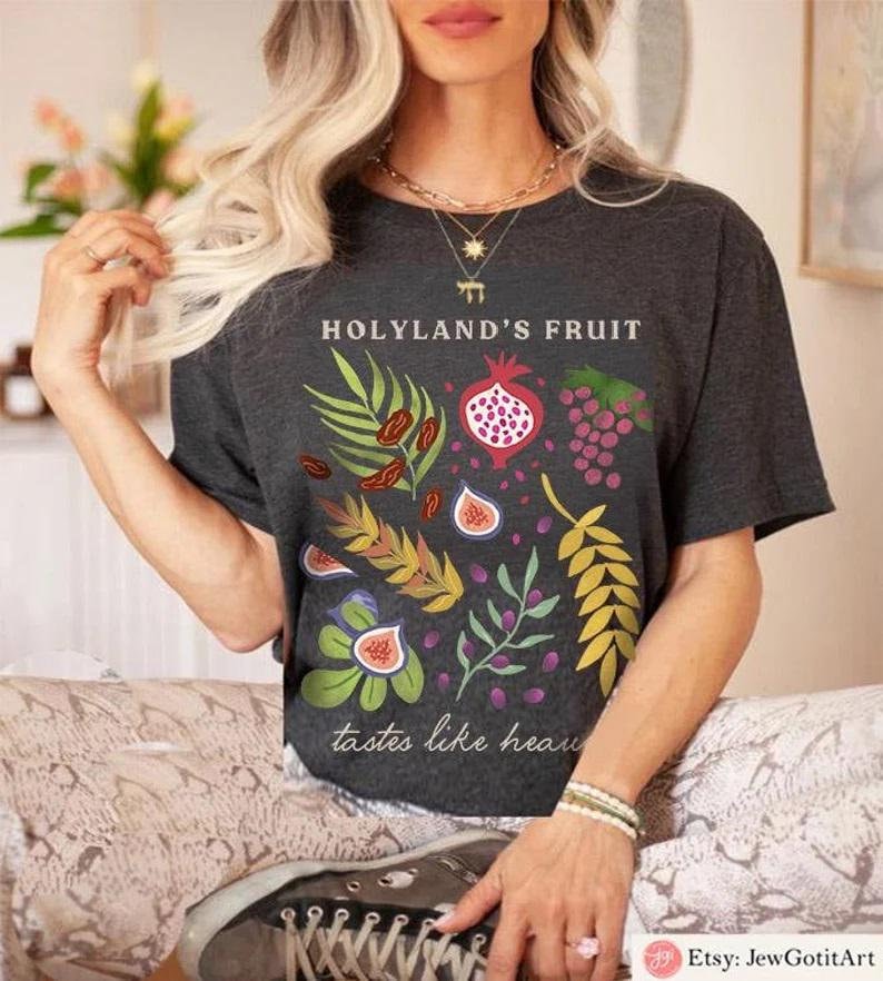 7 Species of Israel Shirt Fruits Israel Market Sweatshirt Sweater Israeli Artist Israel Art Sukkah Fruit Art Decoration gift Jewish Holiday