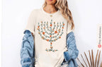 Menorah Hanukkah Sweater T-Shirt Unisex Floral Art Sweatshirt Jewish Gift from Israeli Artist Israel Jewish Shirt Chanukah Israeli Artist