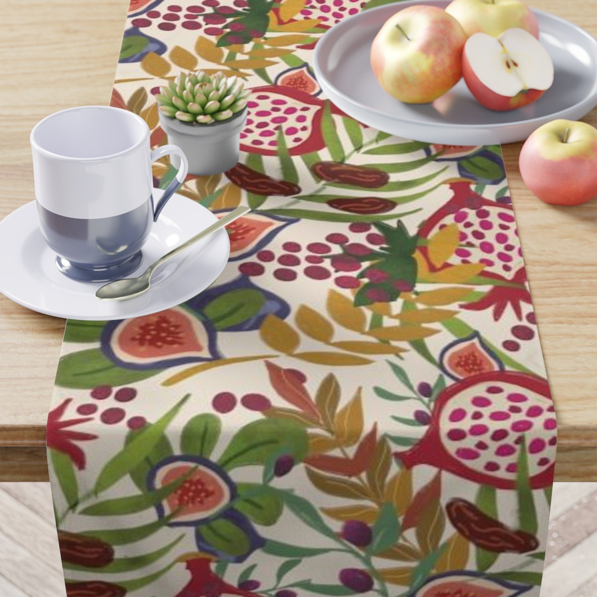 7 Species Israel Table Runner Jewish gift Shabbat Israel Art pomegranates Fruits Israel jewish gift jewish art Hanukkah gifts table decor