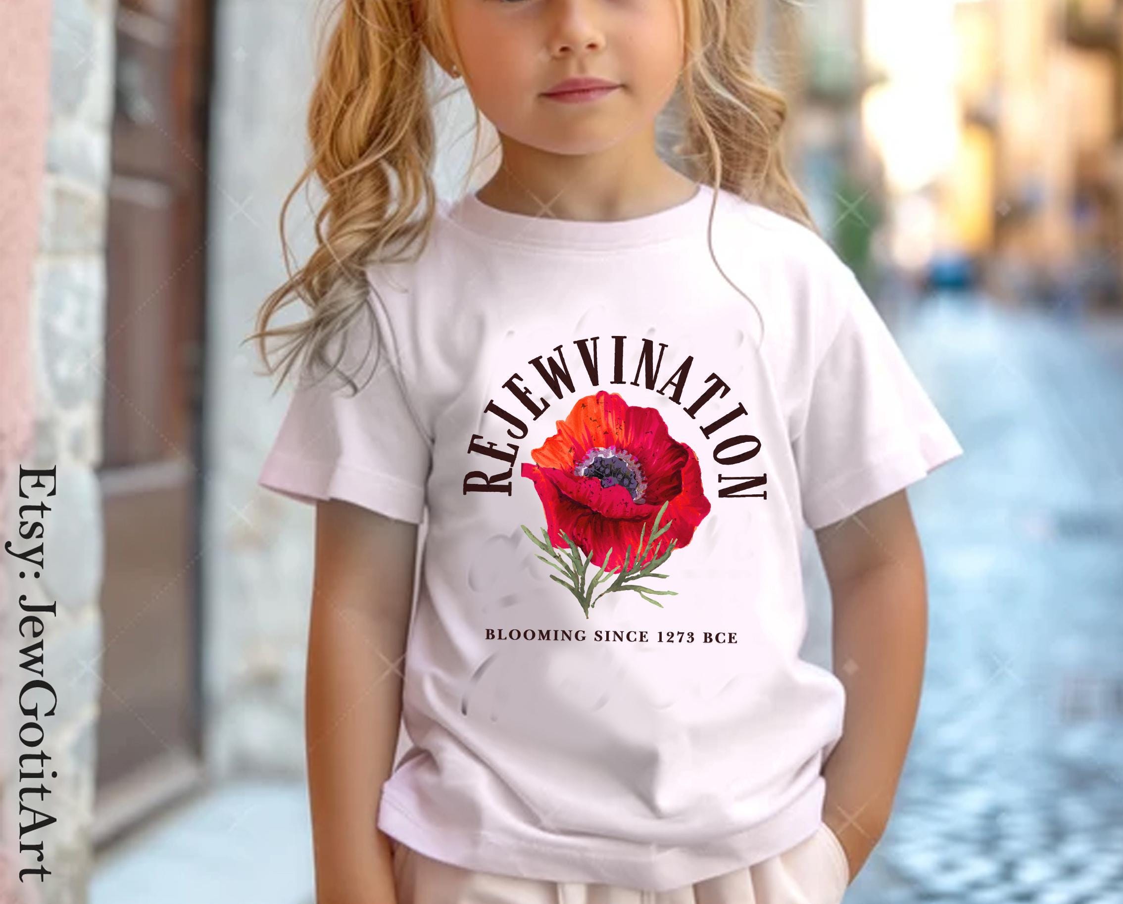 ReJEWvination Tshirt unisex Shirt woman man shirt, jewish gifts Israel Art Design Jewish Shirt Hanukkah Israeli Artist Kalanit red flower