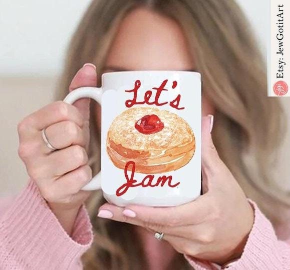 Hanukkah Donut Tote bag Canvas Mug 11oz 15oz Jelly Donut jewish art coffee Ceramic Israel jewish Hanukkah Gifts Israeli Artist Israel Art