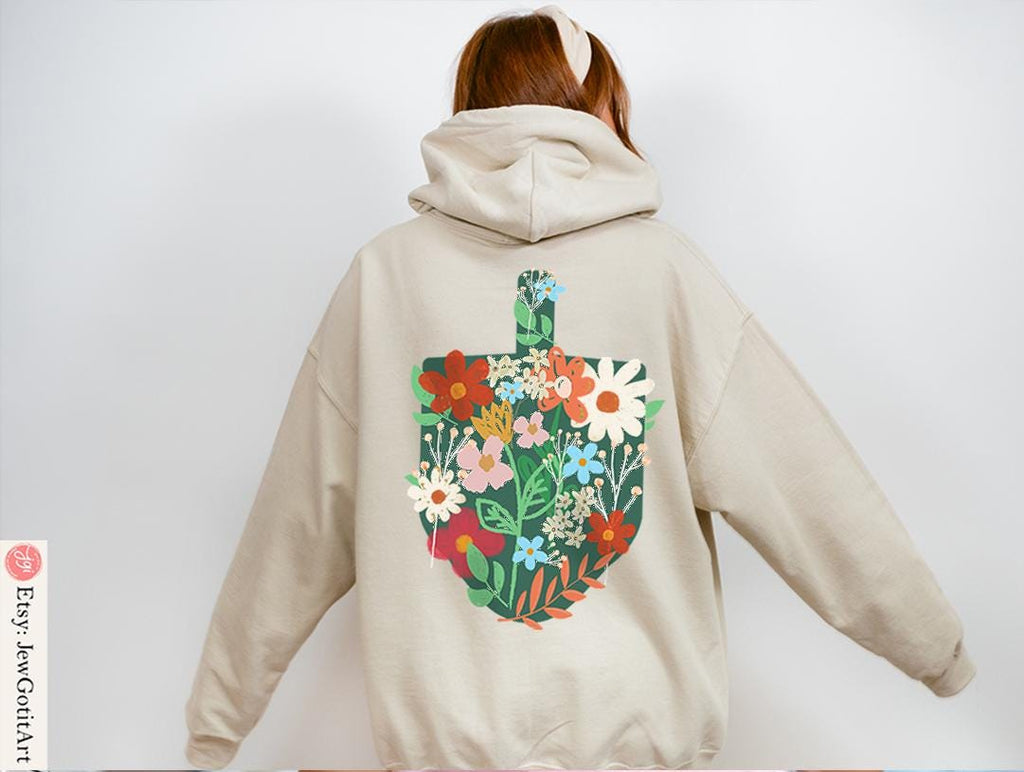 Hanukkah Dreidel Sweater Tshirt unisex Flowers Art sweatshirt woman jewish gift Israel Jewish Shirt Chanukah Israeli Artist Holiday Dreidels