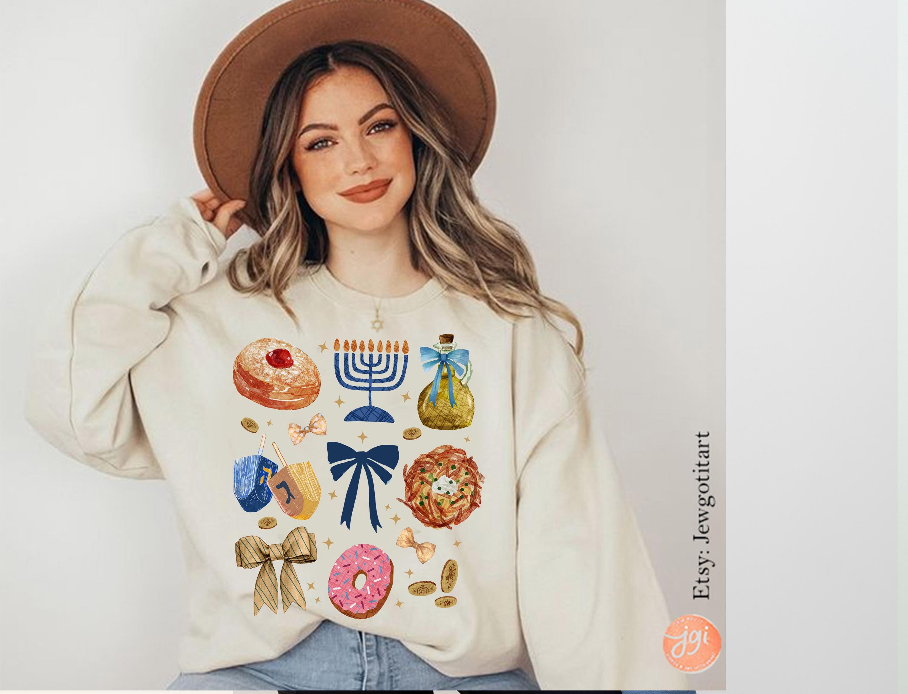 Menorah Hanukkah Coquette Bows Shirt Sweater TShirt Unisex Latke Art Sweatshirt Jewish Gift from Israeli Artist Israel Jewish Chanukah חנוכה