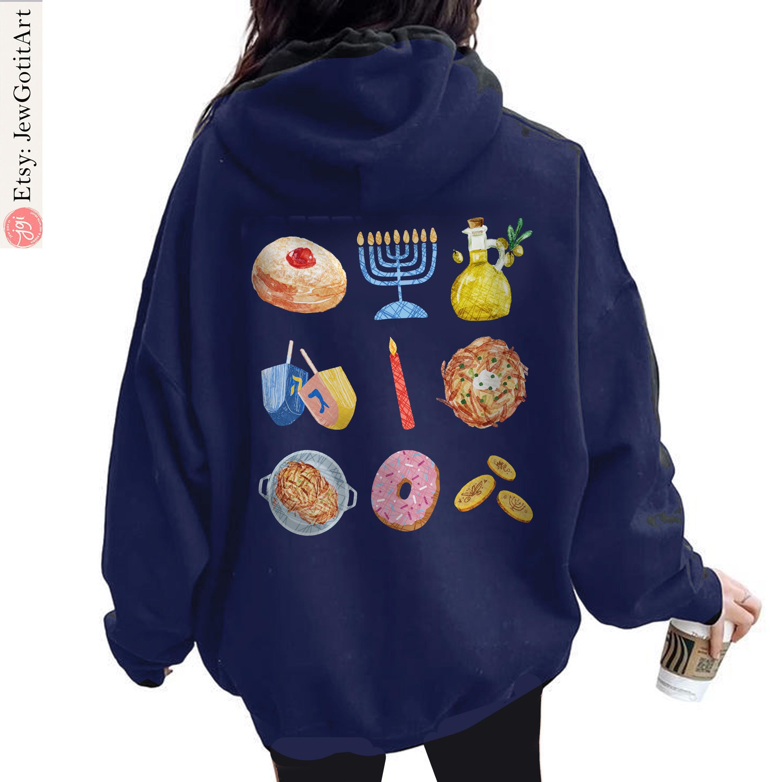 Hanukkah Tshirt unisex Latke Menorah Donut Shirt woman, man shirt, jewish gift, Israel, Design Jewish Shirt Chanukah Israeli Artist Holiday