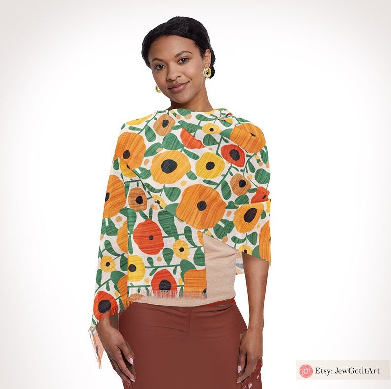 Tel Aviv Flowers Scarf Head Headwrap Flowers Scarves Women fabric Hair Cover Covering Jewish Israeli Artist Art Yisrael Chai Israel flowers