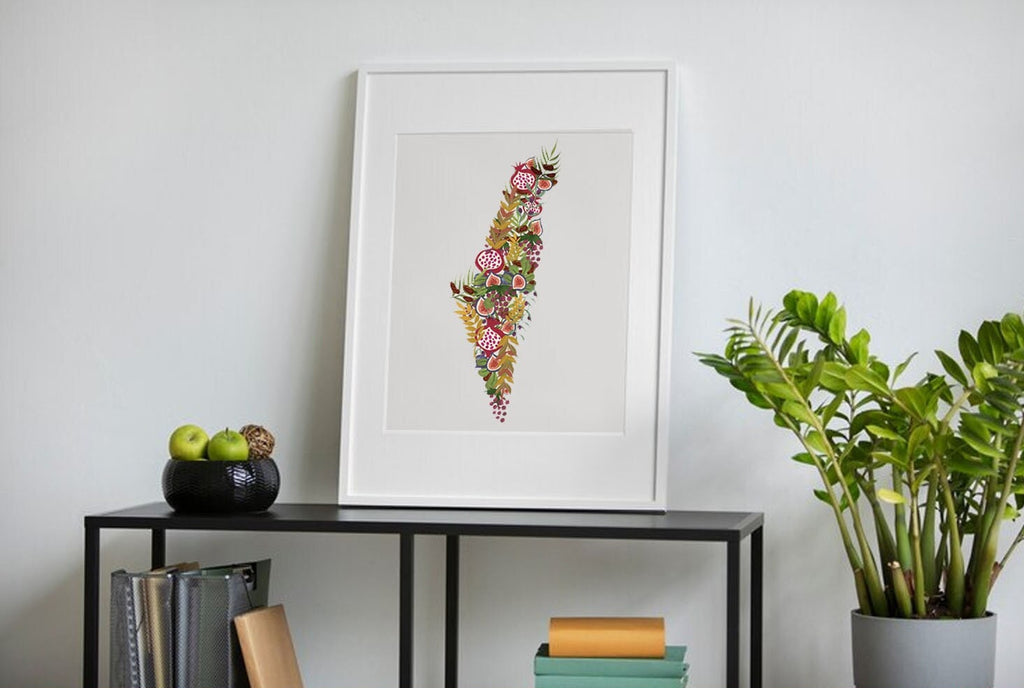 7 Species Israel Wall Art State of Israel Shape Poster Print Jewish Israel art Jewish gift Hand drawn art fruit shirt Israel poster, prints