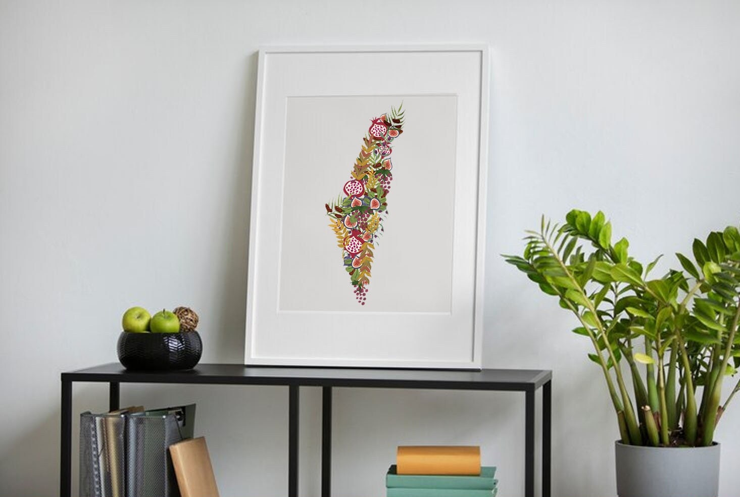 7 Species Israel Wall Art State of Israel Shape Poster Print Jewish Israel art Jewish gift Hand drawn art fruit shirt Israel poster, prints