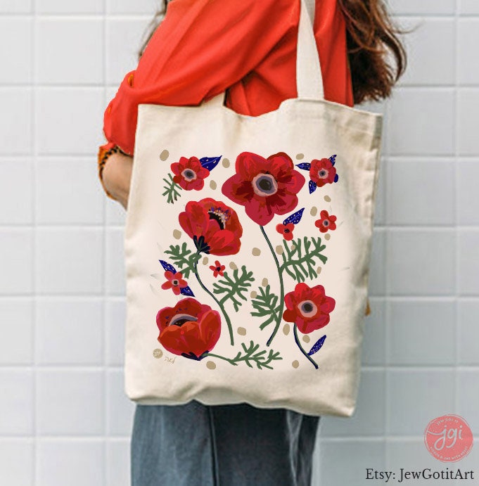 Flower Market Tel Aviv, Kalanit flower of Israel, gift, flower tote bag, flower bag, tote bag, cotton bag, israel, shopping bag, jewish gift
