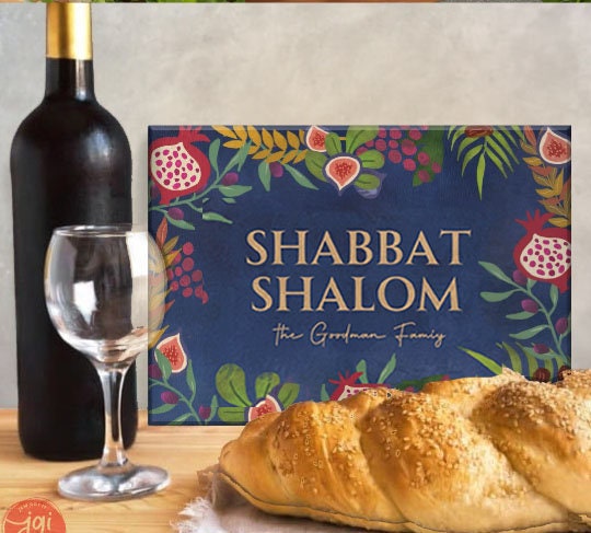 Personalized Challah Cutting Board Shabbat Shalom Glass 7 Species of Israel Hand drawn art jewish gift Israeli artist Israeli shabbos gifts