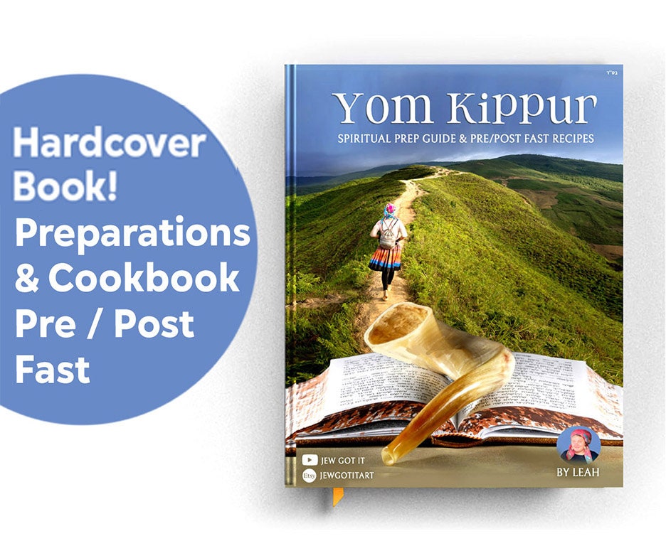 Hard Cover Yom Kippur Spiritual Prep Book, Cookbook Recipes for pre post Fast, blessings, shana tova, jewish holiday, decorations, gift