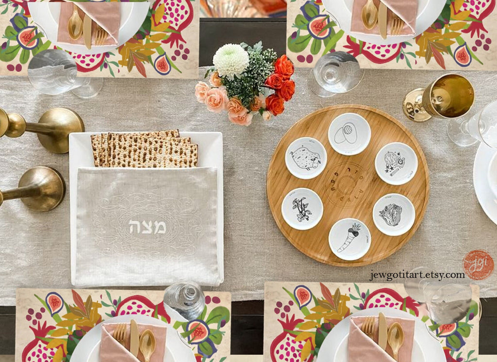 7 Species of Israel Placemat Set Holiday Decor Israeli Artist Passover Seder Table Pesach Fruit Jewish Israel Art Jewgotitart Pomegranate