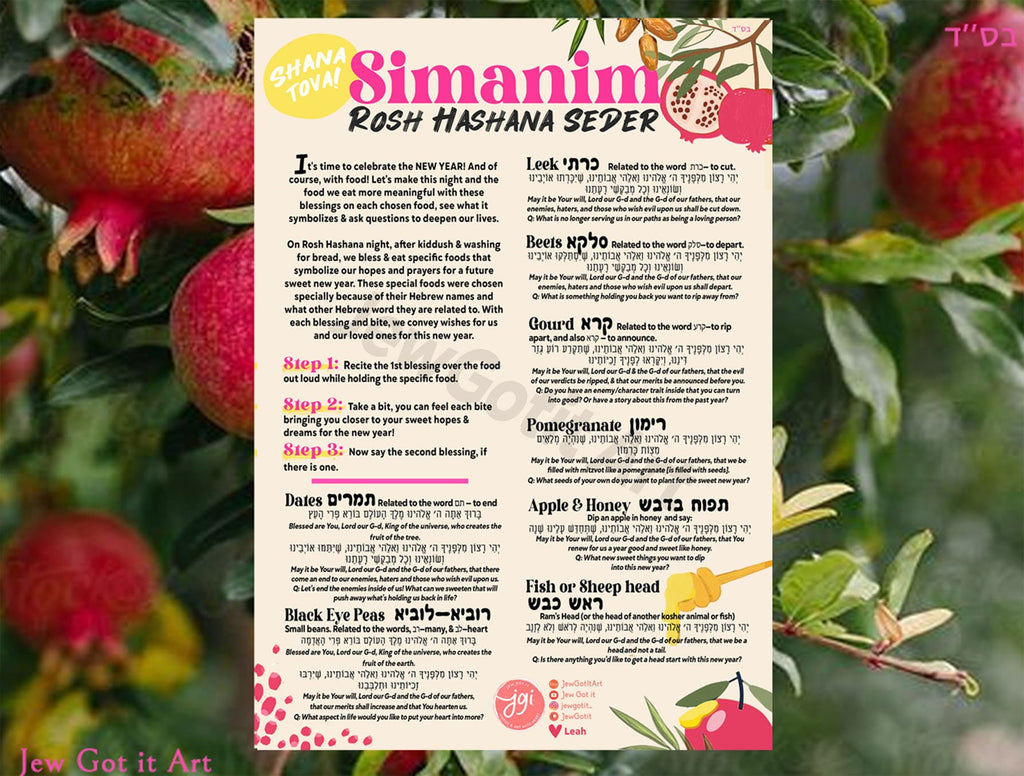 Rosh Hashanah Simanim Blessings & Questions Printable Sheet, Jewish New Year Digital Download, Interactive, Jewish holiday, Shana tova, gift