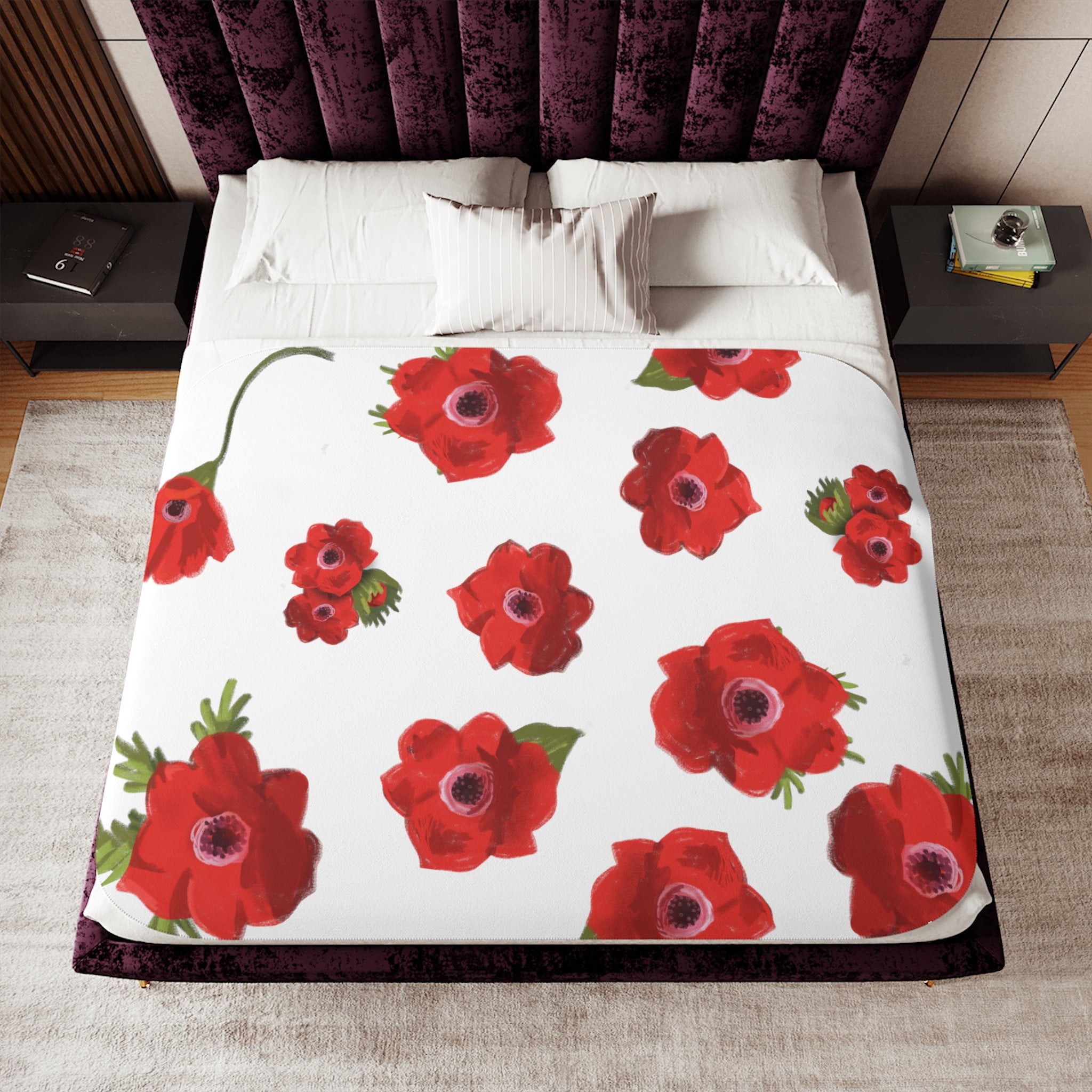 Israel Kalanit Flower Blanket Velveteen throw blankets 30x40 50x60 60x80 Art Jewish Holiday Purim Red Gifts gift flowers Israeli Artist