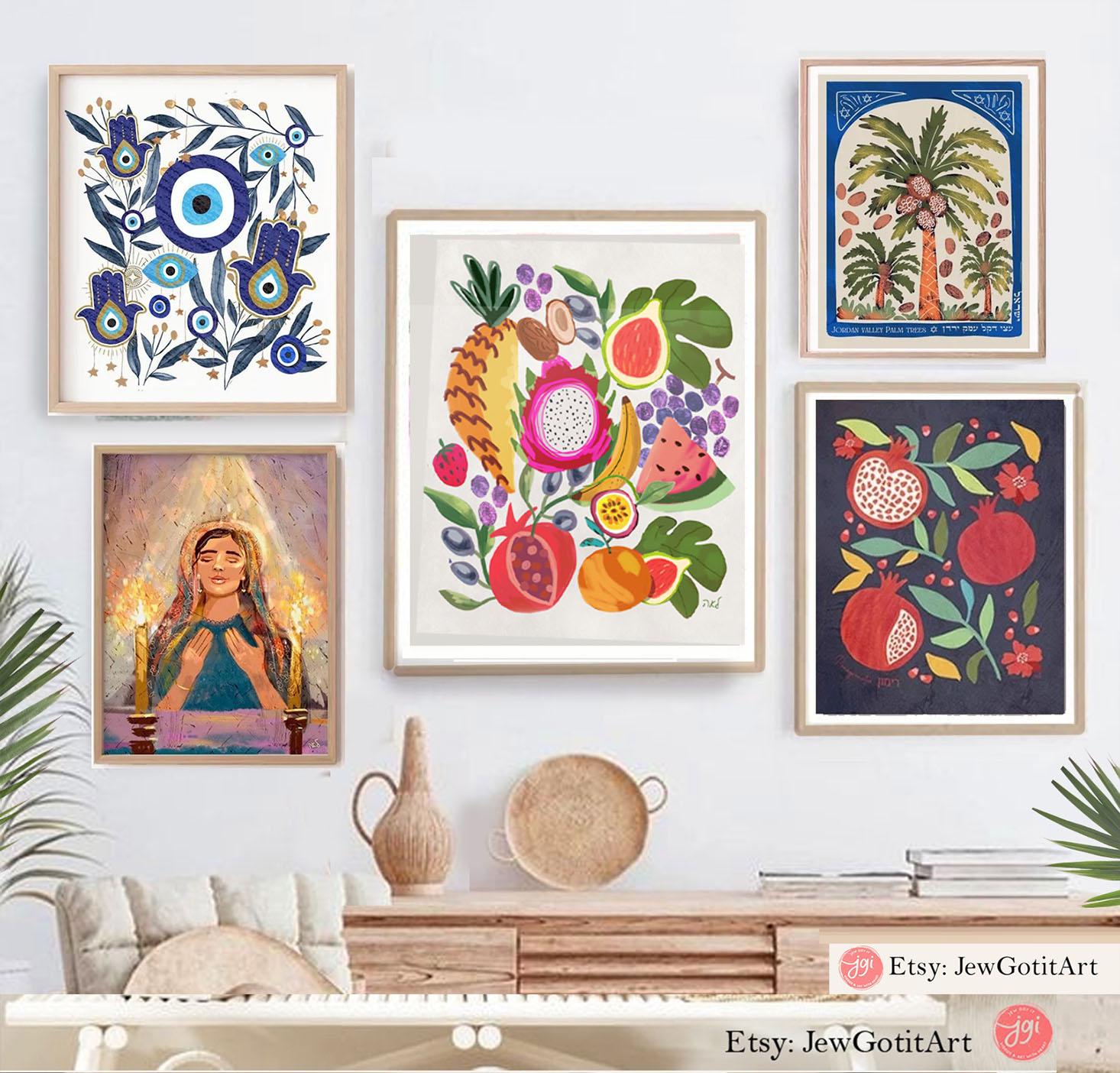 Fruits of Israel Art Poster Poster Am Yisrael Chai Jewish Gift Israeli Artist Gift Jewish Gifts Wall Art Poster Israel Art Food Art Fruits