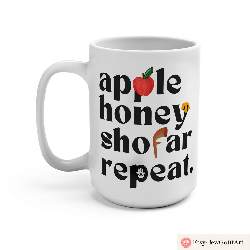 Apple Honey Shofar Repeat Tote Bag Jewish Art Am Yisrael Chai jewish gift Israeli Artist Rosh Hashanah Jewish Holiday Gifts Art cotton bag