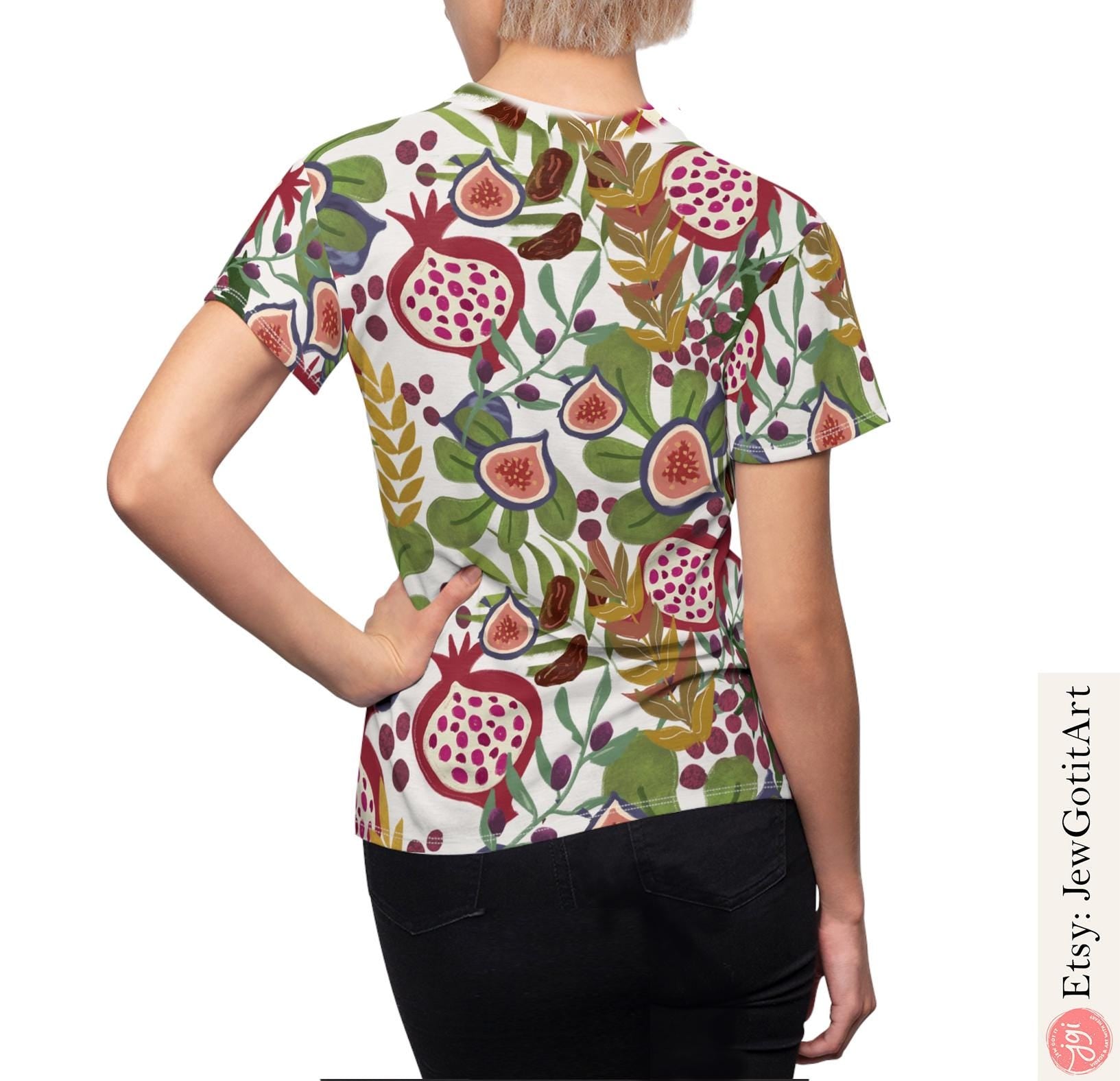 7 Species of Israel Sweatshirt or T-Shirt Am Yisrael Chai Graphic AOP Jewish Holiday Gift Israeli Artist Design Fruit Shirt Jewish Holiday