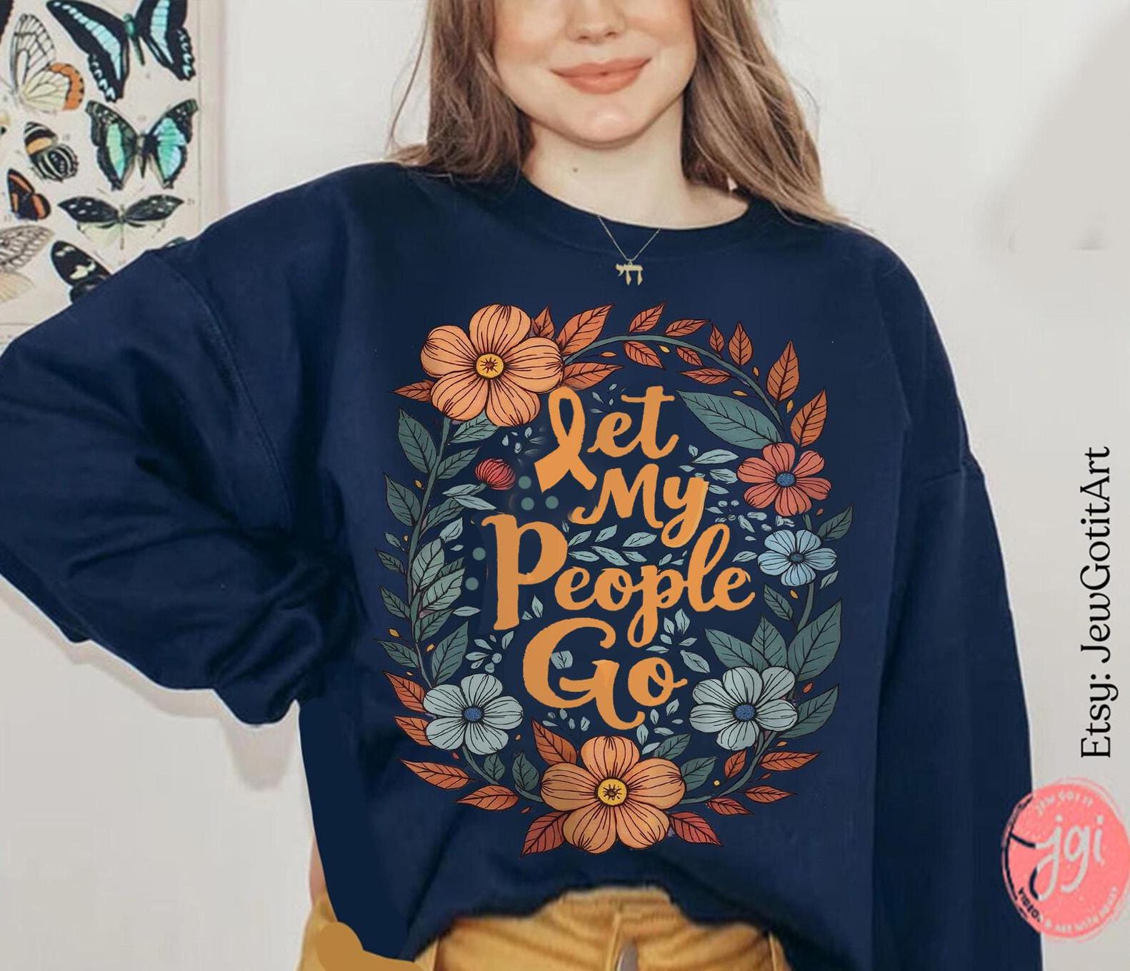 Let My People Go Passover Gift Graphic Tee Pesach Gift Jewish Israeli Artist Shirt Israel Art T-Shirt Boho Jewish Apparel Yellow Ribbon