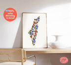 Israel Blooming Flowers Wall Art Poster Print State Israel Jewish Israel art Jewish gift Hand drawn art flower shirt Israel poster, prints