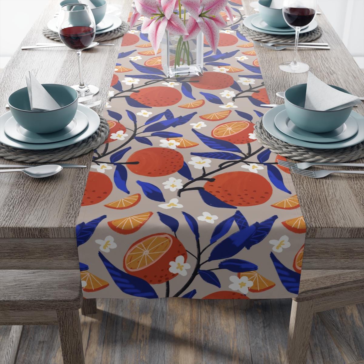 Oranges Table Runner Yafo Jaffa Tel Aviv Fruit Design | Jewish Gift | Shabbat Table Decor | Israel Art | Hanukkah & Judaica Gift Israel Art