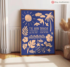 Tel Aviv Beach Wall Art Israeli Artist Jewish Gift Israel Art Am Yisrael Chai Beach Art Kitchen Living Room Decor Beach Poster Palmtree Art