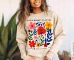Flower Market Haifa Israel Long sleeve T-shirt & Sweater Unisex Floral Art Sweatshirt Jewish Gift Kalanit Flower Shirt Israeli Artist Shirt