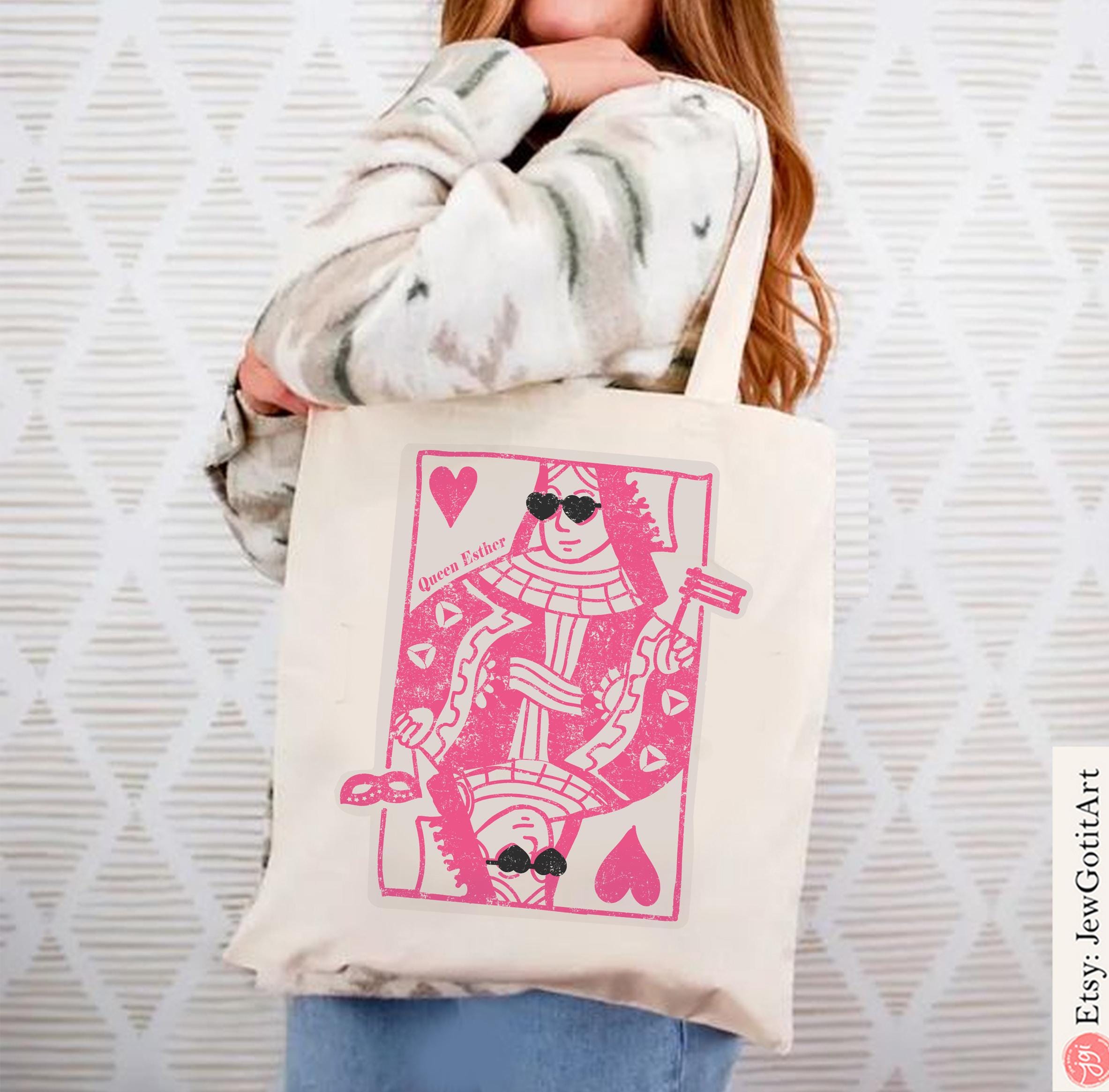 Purim Tote Bag Mishloach Manot Hamantaschen Queen of Hearts Queen Esther Jewish Gift Israeli Am Yisrael Chai Megillah Costume Purim Holiday