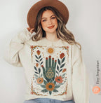 Hamsa Sun Graphic Tee | Jewish Israeli Artist Shirt | Am Yisrael Chai Israel Art T-Shirt Purim Shirt Passover Boho Jewish Apparel Sweatshirt