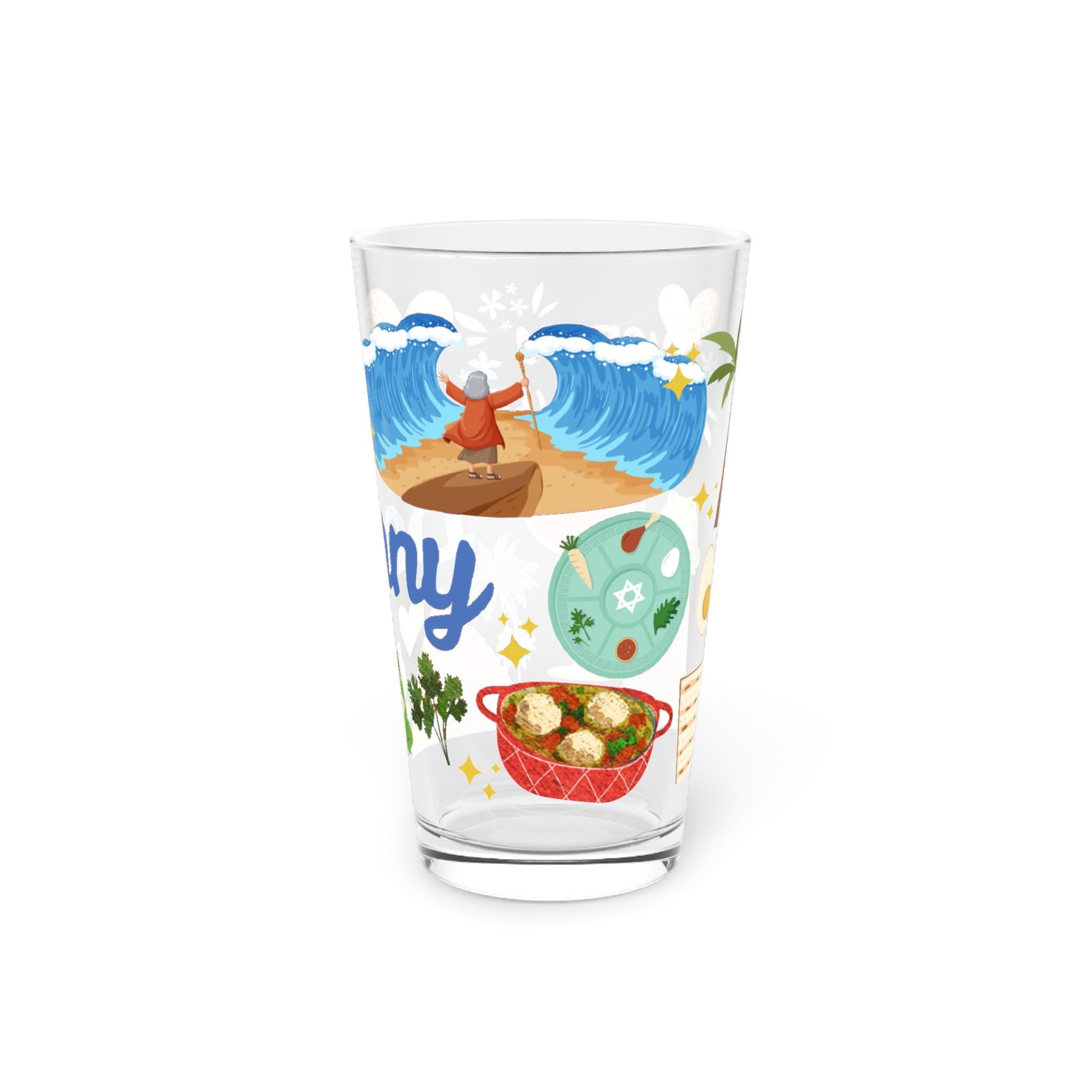 Passover Pint Glass 16oz Kids Gift Adult Jewish Holiday Drinkware Seder Table Decor Pesach Beer Mug Matzah Judaica Kitchen Gift Israel Art