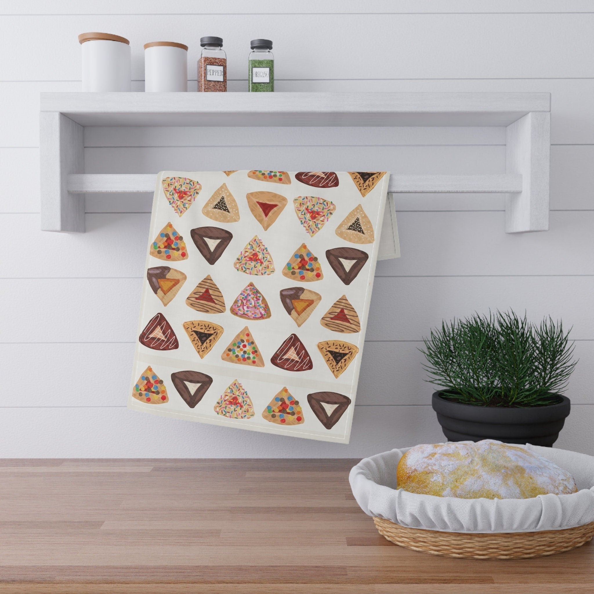 Personalized Purim Towel Hamantaschen Cookie Cookies Kitchen Customized gift cotton Kitchen decor, home decor, Jewish gift Israeli Artist