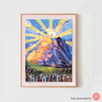 Mt. Sinai Art Print Wall Art Poster Print Israel Jewish gift Hand drawn Shavuot Holiday Art Am Yisrael Chai gifts Mount Sinai Israeli Artist