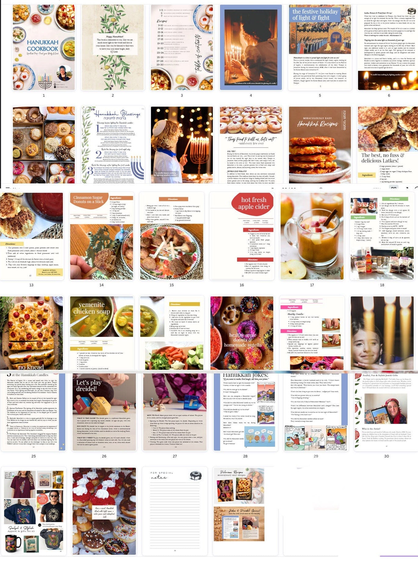 Hanukkah Cookbook Download Recipes blessings Spiritual Preparation, Ebook Chanukah Printable Jewish Holiday Digital Menorah Dreidel Jokes