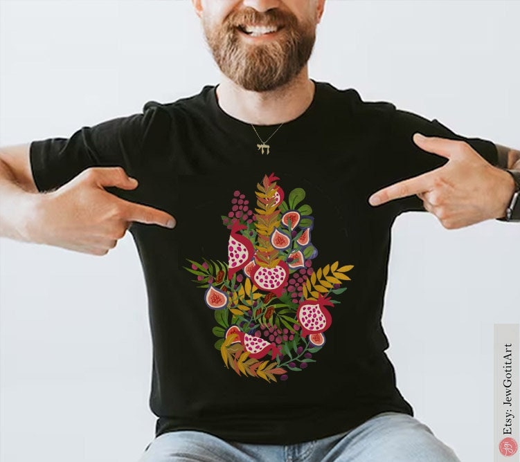 Hamsa Israel Fruits & Produce of Israel 7 species Israel fruit shirt woman shirt jewish gifts Israeli Artist Gift for her shirt Jewish Art
